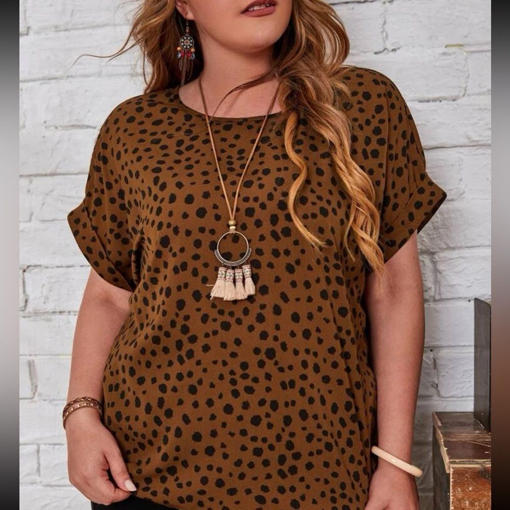 SHEIN Brown Leopard Print Short Sleeve Blouse